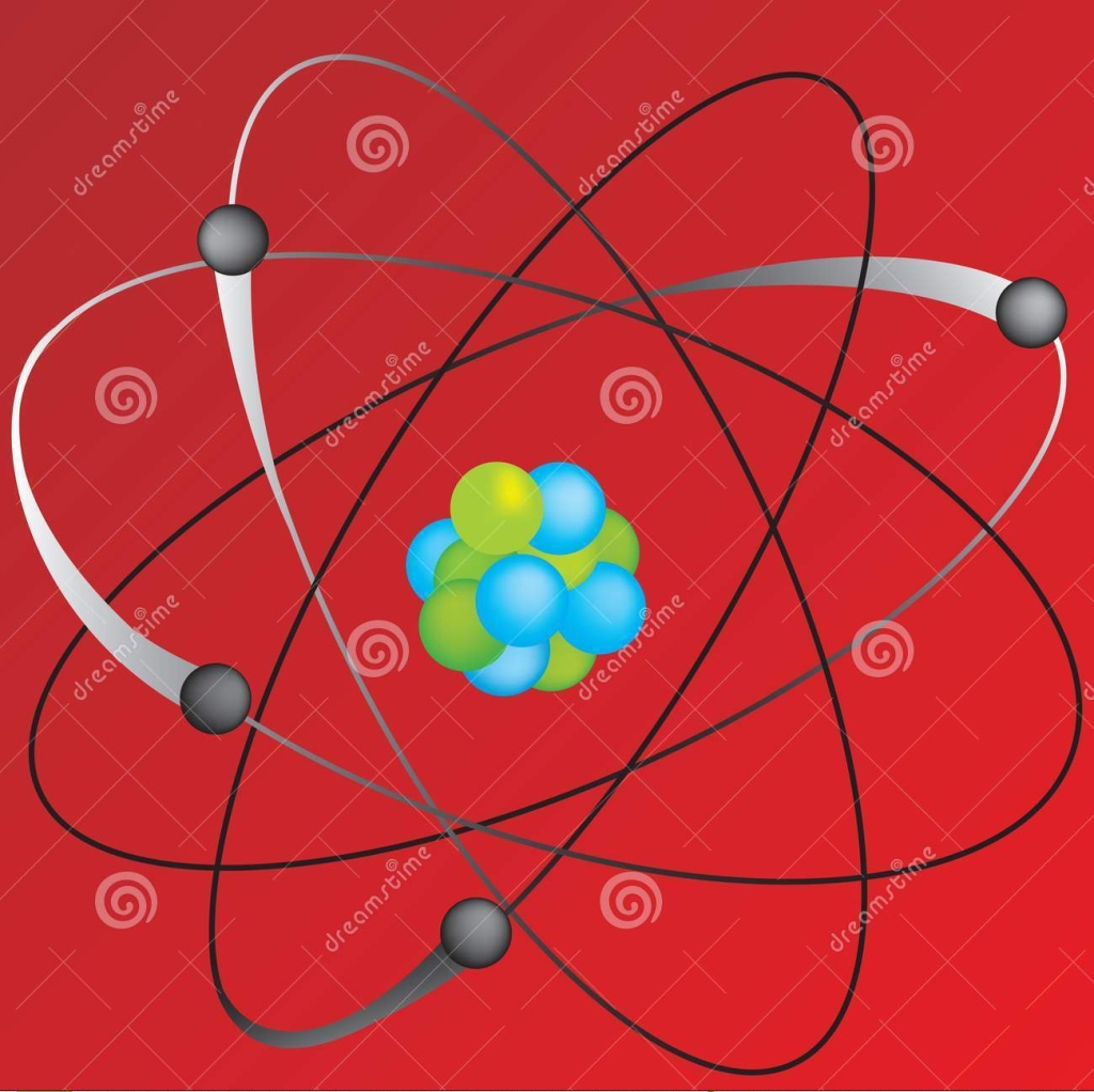 The nucleus consists of protons and neutrons which are made from quarks, 3 each. The electrons equal in number to the number of protons revolve around the nucleus. Together they make the atom.